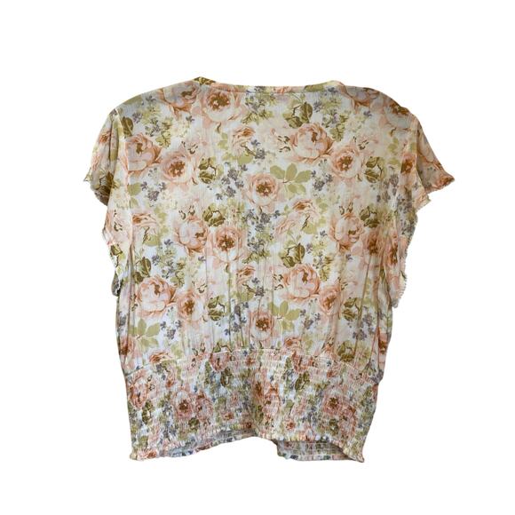 Abercrombie & Fitch Short Sleeve Romantic Florals Smocked Waist Top Size Large - Picture 2 of 8